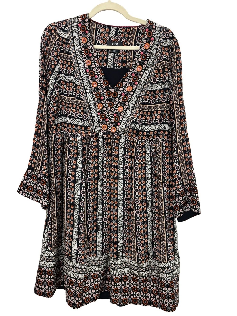Maeve Black & Peach Printed V-Neck Boho Tunic